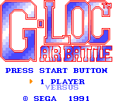 G-LOC: Air Battle title screen for Sega Game Gear